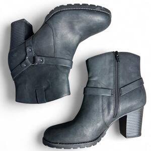 Black faux leather ankle booties